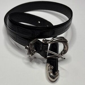 Brighton Belt 24503 Black Croc-Embossed Leather Silver Tone Buckle Womens Size M